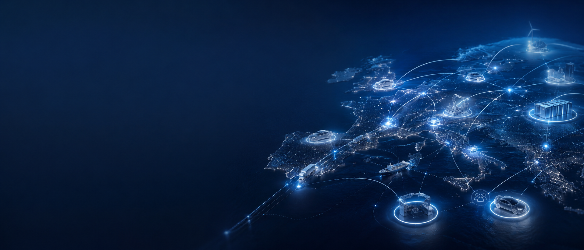 Connected European electric-mobility ecosystem linking vehicles, engineering, manufacturing, energy, logistics and users